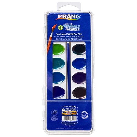 Prang Semi-Moist Watercolor Paints, Plastic Pan, 16 Assorted Colors X16016